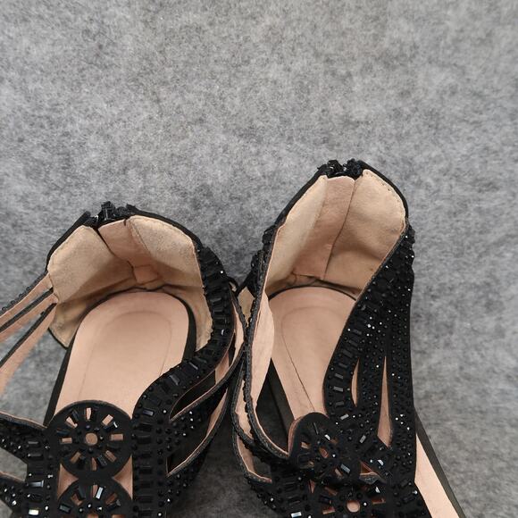 Dress Sandals Womens 9 Shoes Wedge Heel Zip Open Toe Strappy Black Classic - Picture 3 of 11
